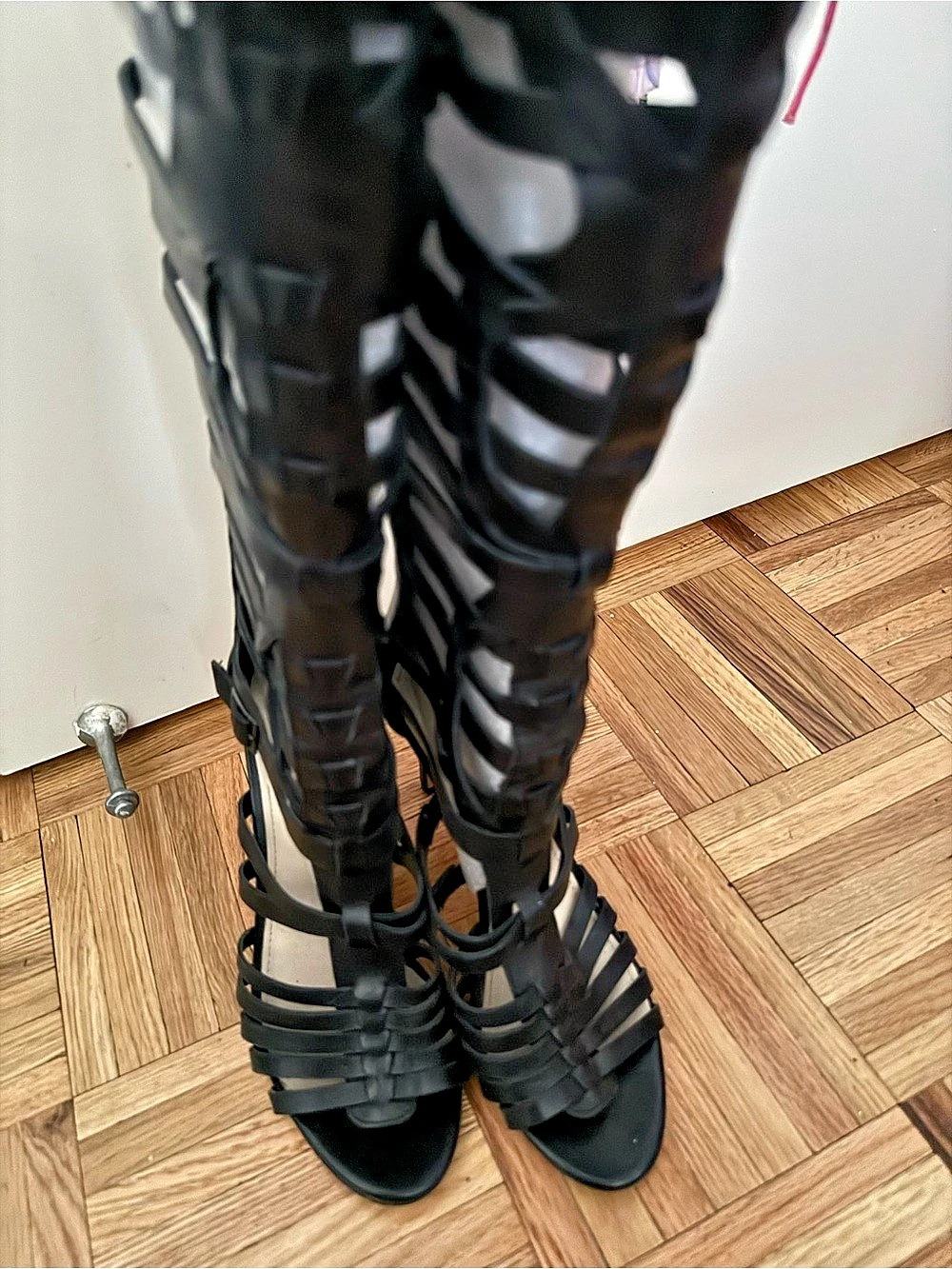 Vince Camuto Keliana Knee High Caged Gladiator Sandal Boot Black